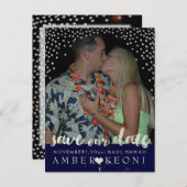 PixDezines faux zilver/confetti/datum opslaan/DIYc Aankondigingskaart (Voorkant / Achterkant)