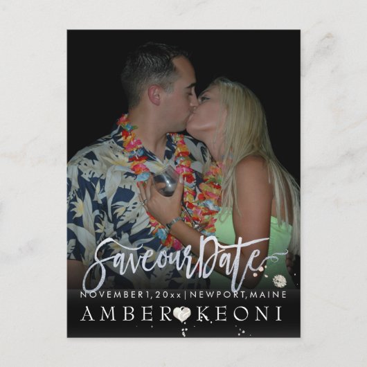 PixDezines faux zilver/datum opslaan/doe-het-zelf Aankondigingskaart (Voorkant)