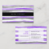 PixDezines faux, zilver en paarse foliestrepen Visitekaartje (Voorkant / Achterkant)