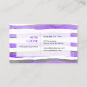 PixDezines faux, zilver en paarse foliestrepen Visitekaartje (Achterkant)