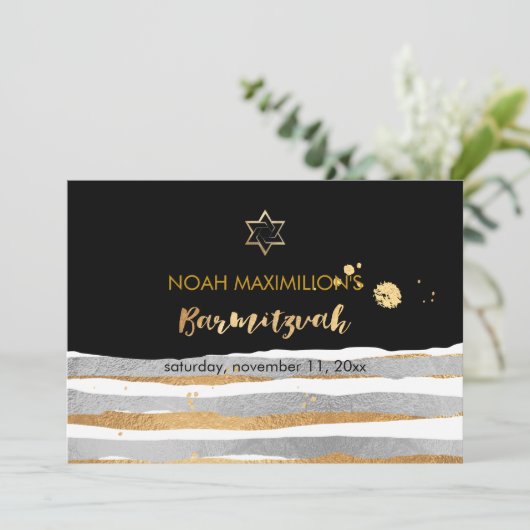 PixDezines faux zilver/goud/strepen bar mitswa Kaart (Staand voorkant)