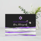 PixDezines faux zilver/paarse strepen bar mitswa Kaart (Staand voorkant)