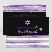 PixDezines faux zilver/paarse strepen bar mitswa Kaart (Voorkant / Achterkant)