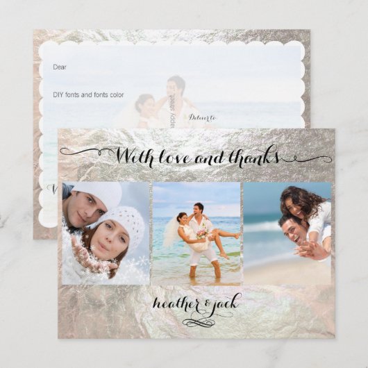 PixDezines faux zilver/trouwfoto's dank u Briefkaart (Voorkant / Achterkant)