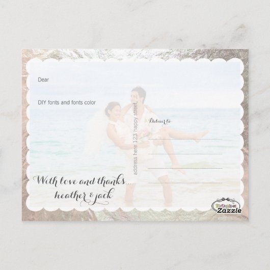 PixDezines faux zilver/trouwfoto's dank u Briefkaart (Achterkant)