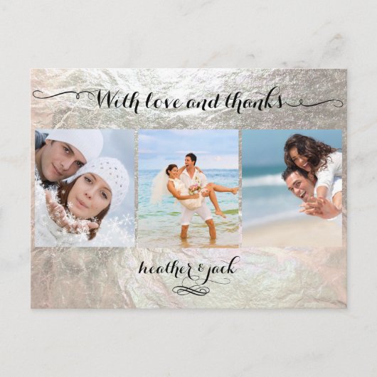 PixDezines faux zilver/trouwfoto's dank u Briefkaart (Voorkant)