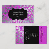 PixDezines faux zilveren barokke damast magenta Visitekaartje (Voorkant / Achterkant)
