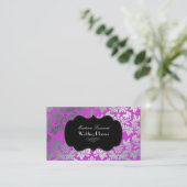 PixDezines faux zilveren barokke damast magenta Visitekaartje (Staand voorkant)