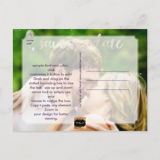 PixDezines faux zilveren hart/opslaan datum/DIY kl Aankondigingskaart (Achterkant)