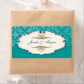 PixDezines Felina, blauwgroen + pareldamast 14 Etiket (Insitu)