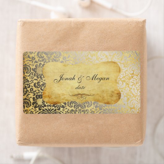 PixDezines Felina, Faux Silver Fidora Damask Etiket