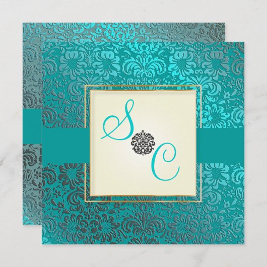 PixDezines Fidora Blue+Blauwgroen  Damask Kaart (Voorkant / Achterkant)