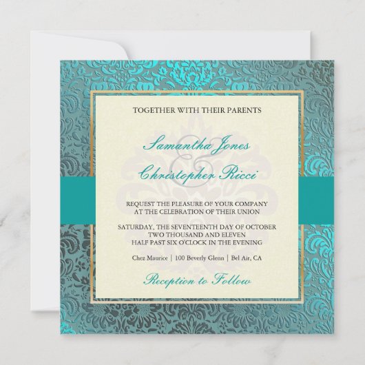 PixDezines Fidora Blue+Blauwgroen  Damask Kaart (Achterkant)