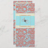 PixDezines Fidora Blue+Coral  Damask Kaart (Voorkant / Achterkant)