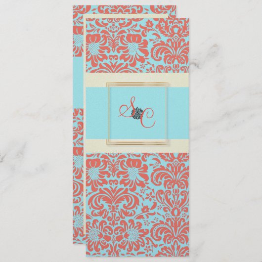 PixDezines Fidora Blue+Coral  Damask Kaart (Voorkant / Achterkant)