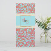 PixDezines Fidora Blue+Coral  Damask Kaart (Staand voorkant)