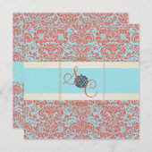 PixDezines Fidora Blue+Coral  Damask Kaart (Voorkant / Achterkant)