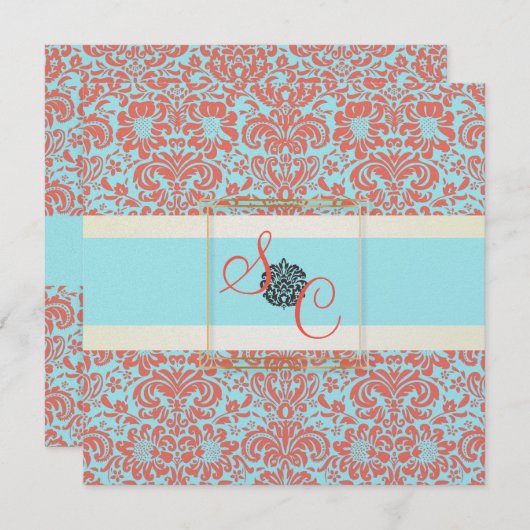 PixDezines Fidora Blue+Coral  Damask Kaart (Voorkant / Achterkant)