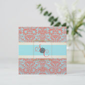 PixDezines Fidora Blue+Coral  Damask Kaart (Staand voorkant)