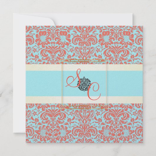 PixDezines Fidora Blue+Coral  Damask Kaart (Voorkant)