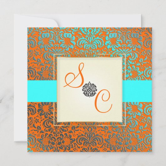 PixDezines Fidora Blue+Oranje Damask Kaart (Voorkant)