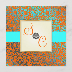 PixDezines Fidora Blue+Oranje Damask Kaart