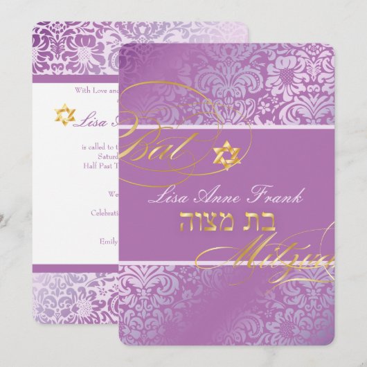 PixDezines Fidora Damask, Bat Mitzvah/DIY kleur Kaart (Voorkant / Achterkant)