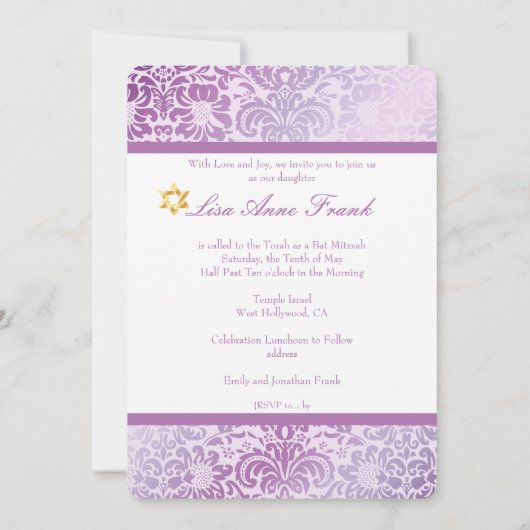 PixDezines Fidora Damask, Bat Mitzvah/DIY kleur Kaart (Achterkant)