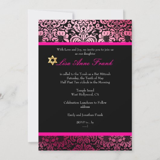 PixDezines Fidora Damask, Bat Mitzvah/DIY kleur Kaart (Achterkant)