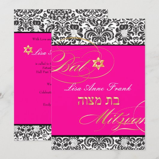 PixDezines Fidora Damask, Bat Mitzvah/DIY kleur Kaart (Voorkant / Achterkant)