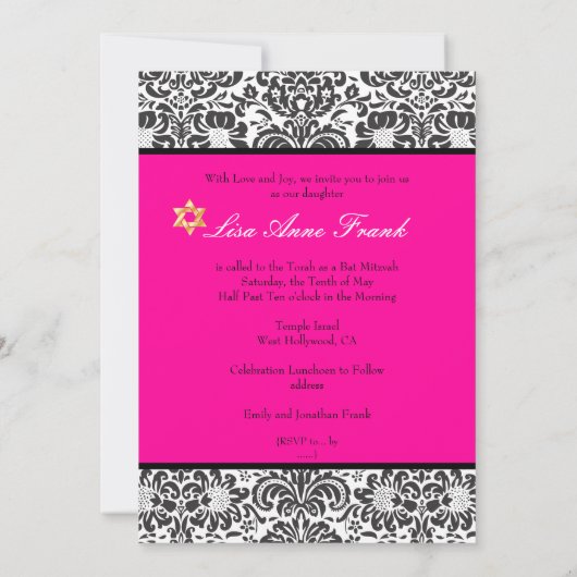 PixDezines Fidora Damask, Bat Mitzvah/DIY kleur Kaart (Achterkant)