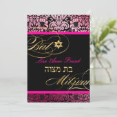 PixDezines Fidora Damask, Bat Mitzvah/ doe-het-zel Kaart (Staand voorkant)