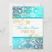 PixDezines FIDORA DAMASK BAT MITZVAH, TURQUOISE Kaart (Voorkant)