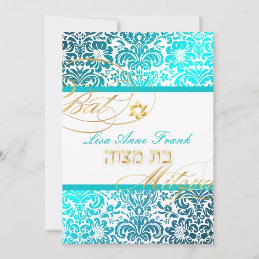 PixDezines FIDORA DAMASK BAT MITZVAH, TURQUOISE Kaart (Voorkant)