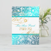 PixDezines FIDORA DAMASK BAT MITZVAH, TURQUOISE Kaart (Staand voorkant)