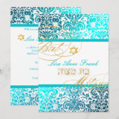 PixDezines FIDORA DAMASK BAT MITZVAH, TURQUOISE Kaart (Voorkant / Achterkant)