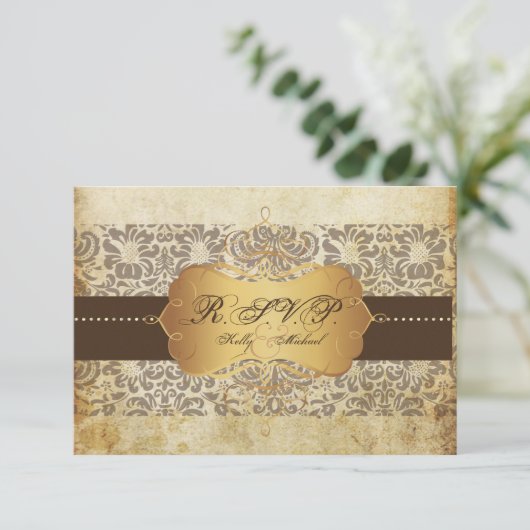 PixDezines Fidora Damask RSVP-kaarten RSVP Kaartje (Staand voorkant)