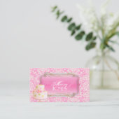 PixDezines Fidora Damask, Wedding Cake Visitekaartje (Staand voorkant)