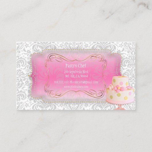 PixDezines Fidora  Damask, Wedding Cake Visitekaartje (Achterkant)