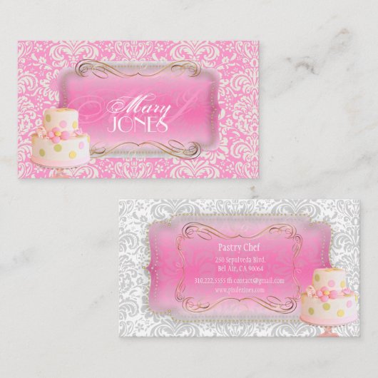 PixDezines Fidora Damask, Wedding Cake Visitekaartje (Voorkant / Achterkant)