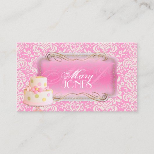 PixDezines Fidora Damask, Wedding Cake Visitekaartje (Voorkant)