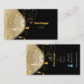 PixDezines Filigree+swirls/black+faux gold Visitekaartje (Voorkant / Achterkant)