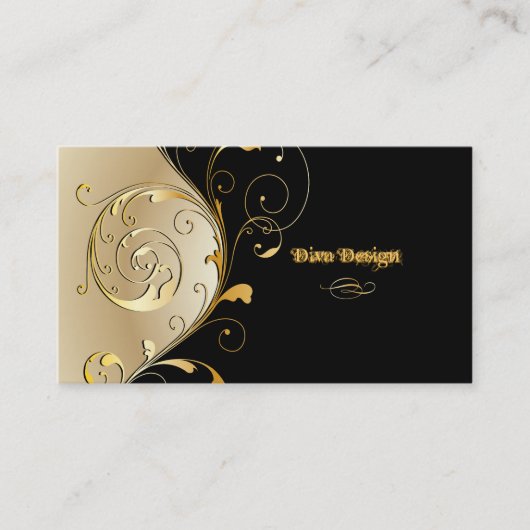 PixDezines Filigree+swirls/black+faux gold Visitekaartje (Voorkant)