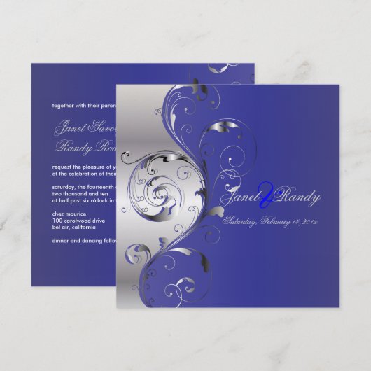 PixDezines Filigree+swirls/zilver+blauw Kaart (Voorkant / Achterkant)