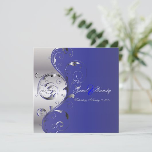 PixDezines Filigree+swirls/zilver+blauw Kaart (Staand voorkant)