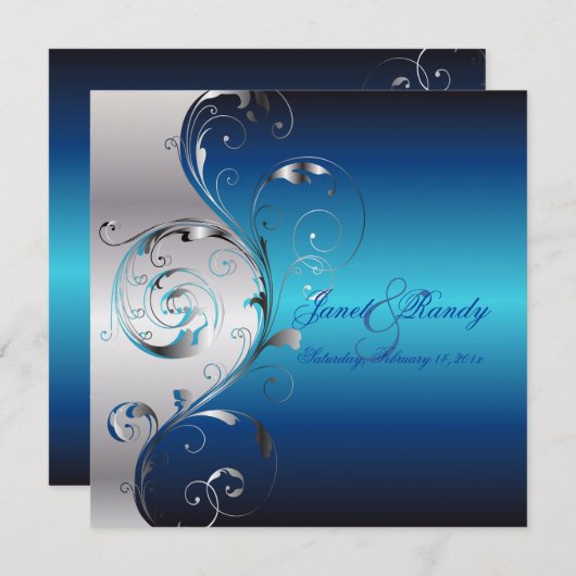 PixDezines Filigree+swirls/zilver+blauw Kaart (Voorkant / Achterkant)