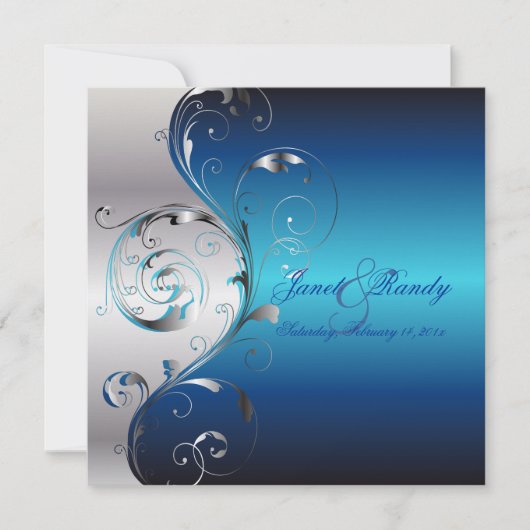 PixDezines Filigree+swirls/zilver+blauw Kaart (Voorkant)