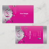 PixDezines Filigree+swirls/zilver+heet roze Visitekaartje (Voorkant / Achterkant)