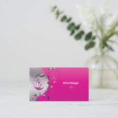 PixDezines Filigree+swirls/zilver+heet roze Visitekaartje (Staand voorkant)