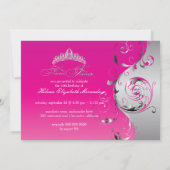 PixDezines Filigree+swirls/zilver+hete roze Kaart (Achterkant)